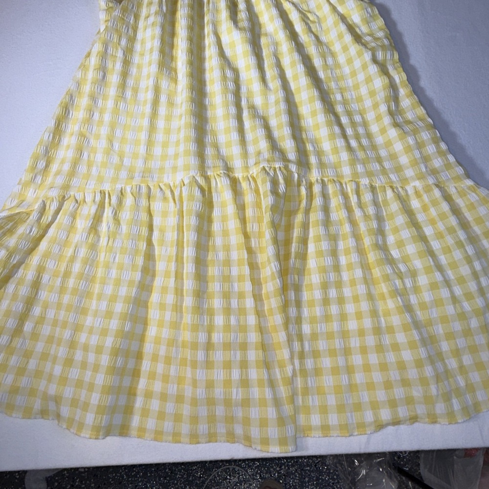 NWT &merci Brooklyn Gingham Dress Womens Medium M Yellow Lemonade Smocked Ruffle - Picture 4 of 10
